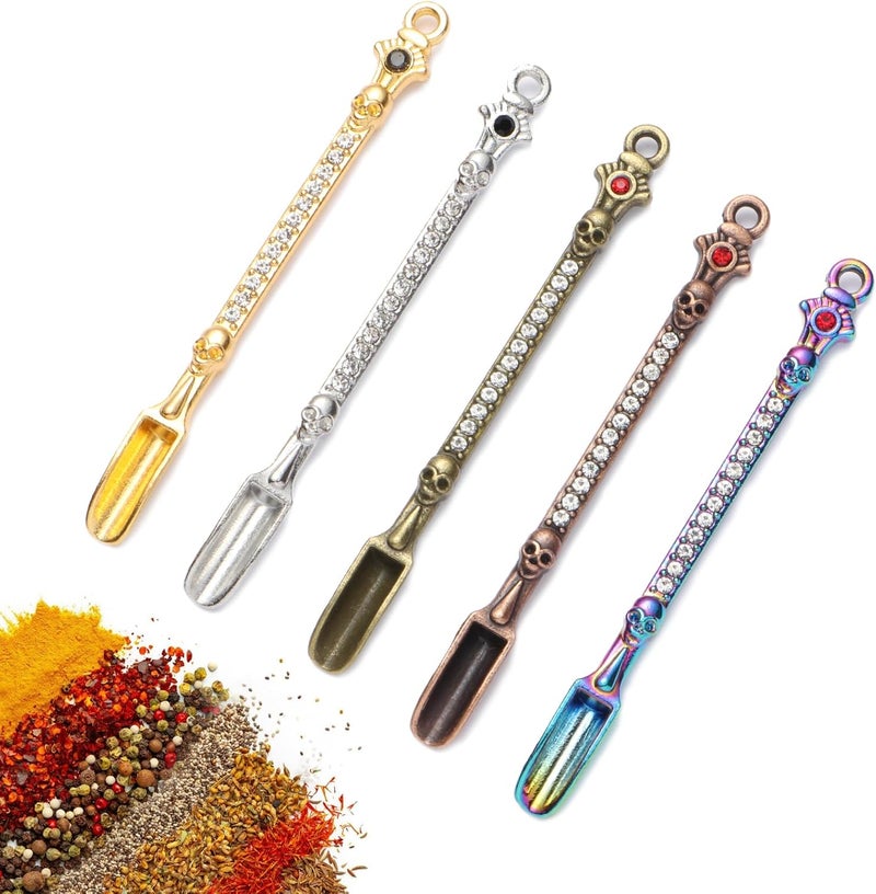Asanta 5 PCS Mini Spoons, Small Shovel Spoons, 3.22 Inch Metal Tiny Spoon for Spices, Salt, Sugar, Pepper (Skull, Multicolor) - Image 1